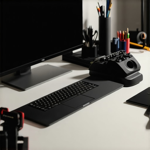 Pro Content Creator's Maintenance Toolkit A clean and organized workspace featuring a creator laptop, calibration device, external monitor, and maintenance tools for long-term performance.