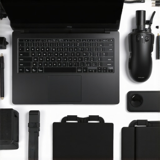 A professional creator's workspace with cooling pads, maintenance tools, and high-end laptops for long-term use.