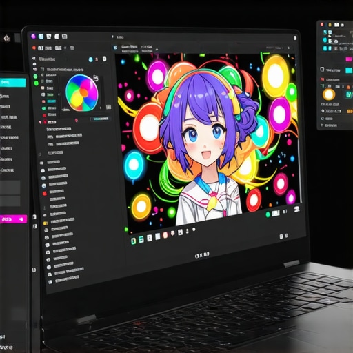 A modern laptop showcasing vibrant screen and hardware specifications suitable for 2D animation.