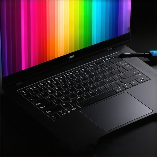 A powerful creator laptop with cooling pad, color-calibrated screen, and sleek design in a creative workspace