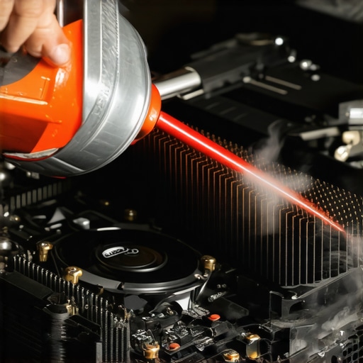 Cleaning Creator Laptop Cooling Fans A person using compressed air to clean dust from the internal cooling fans of a creator laptop.