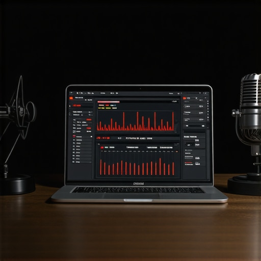 A laptop screen showing a latency diagnostic tool in a recording studio setting.