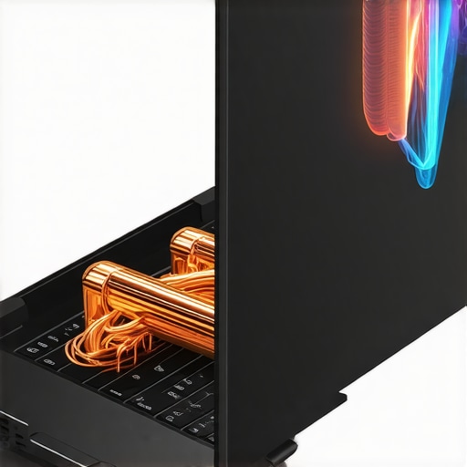 A creator laptop showing internal cooling systems and a 3D model on screen.