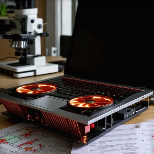 High-Performance Laptop Cooling for Bioinformatics A laptop cooling system showing internal fans and heat pipes for data processing.