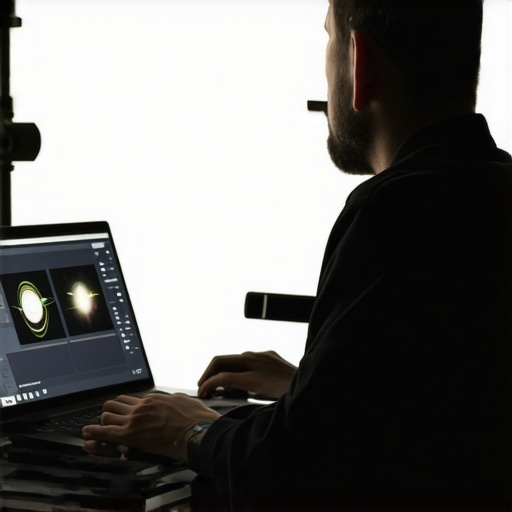 Optimizing a creator laptop for color accuracy A professional setup showing a filmmaker calibrating a laptop screen for video editing.