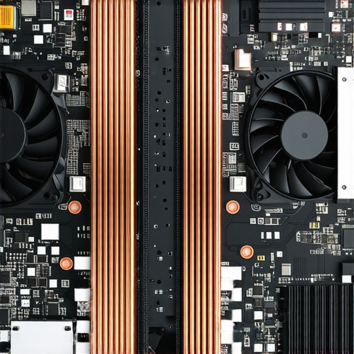 Internal view of a high-performance creator laptop cooling system showing copper heat pipes and cooling fans.