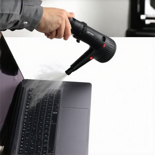 Close up of cleaning dust from creator laptop vents