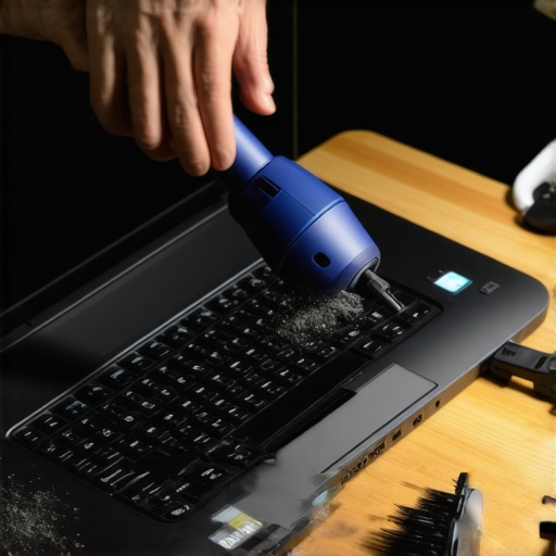 Close up of someone cleaning dust from laptop fans to prevent thermal throttling