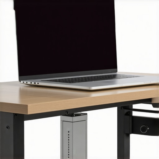 A professional laptop on an aluminum stand to improve airflow and reduce fan noise during recording.