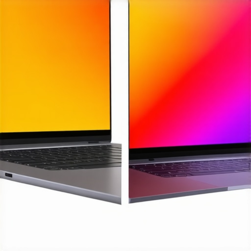 Comparison of 8-bit color banding versus 10-bit smooth color gradients on a creator laptop.