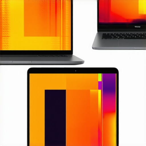 Close up of laptop heat pipes and a color calibration tool on a screen