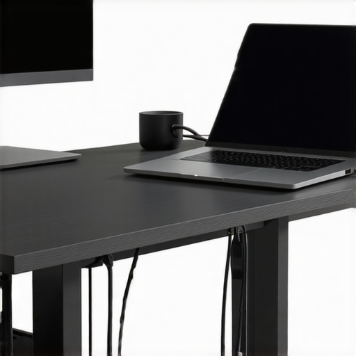 Active Cooled Laptop Docking Station Setup An active cooled USB-C dock next to an elevated creative laptop on a wooden desk