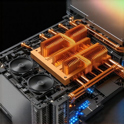 Cross-section showing professional laptop cooling and heat pipe system