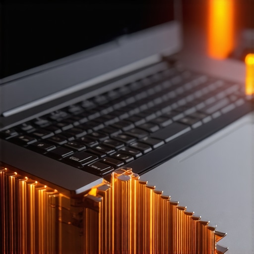 Close-up of internal laptop cooling fans and heat pipes glowing under load.