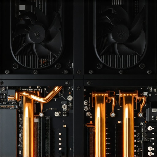 Advanced Laptop Thermal Management System Close-up of laptop cooling fans and heat pipes for high-performance editing.
