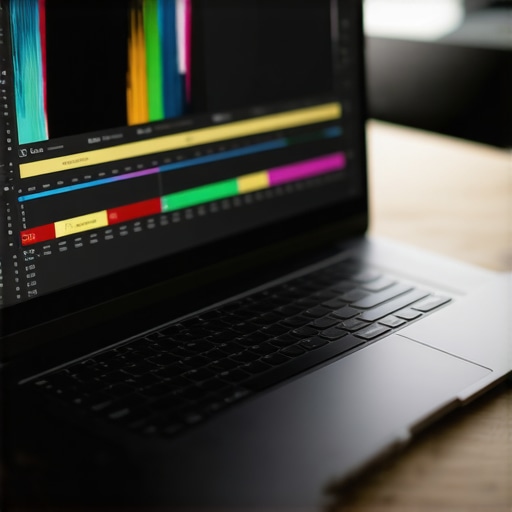 Advanced Mobile Editing Interface High-performance creator laptop displaying a video editing timeline.