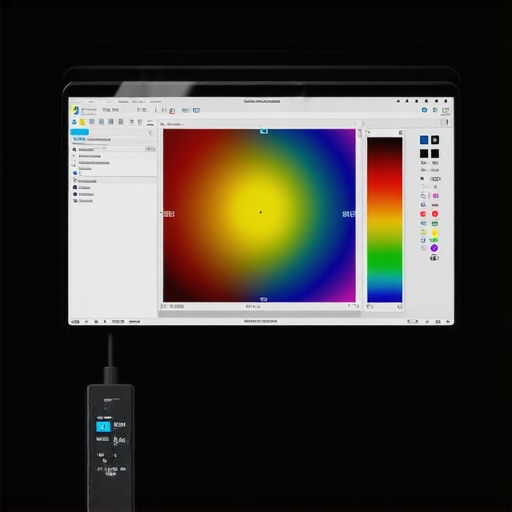 Calibrating a Creator Laptop Screen Professional hardware colorimeter on a laptop display for color accuracy.