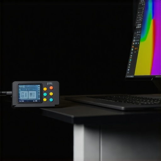 Calibrating a Laptop Screen for Color Accuracy A close-up of a colorimeter calibrating a laptop display for professional video editing.