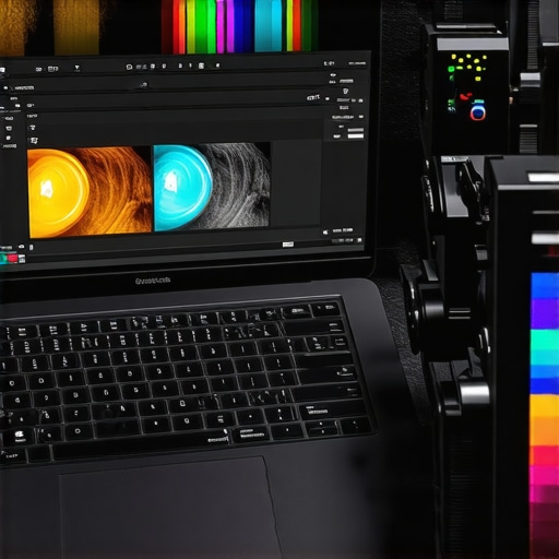 Calibrating a creator laptop screen for professional accuracy A professional colorimeter calibrating a high-end design laptop screen