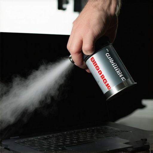 Cleaning Laptop Vents for Better Performance A person cleaning dust from a laptop cooling system using compressed air to prevent thermal throttling.