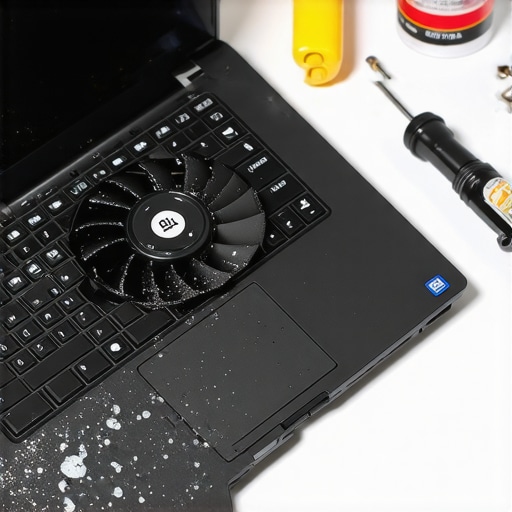 Cleaning a Creator Laptop Fan for Better Cooling Close up of laptop fan maintenance with compressed air and thermal paste