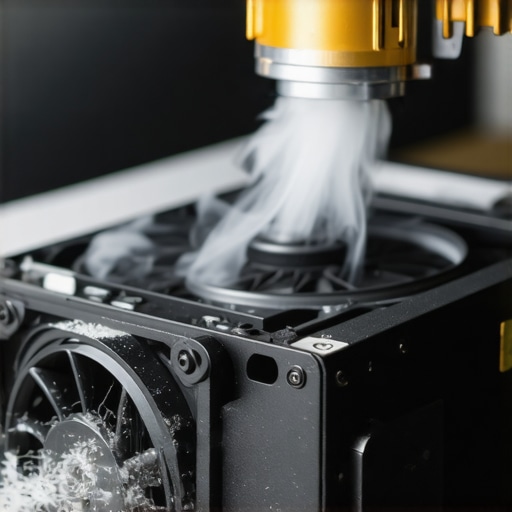 Close up of person using compressed air to clean dust from a laptop fan