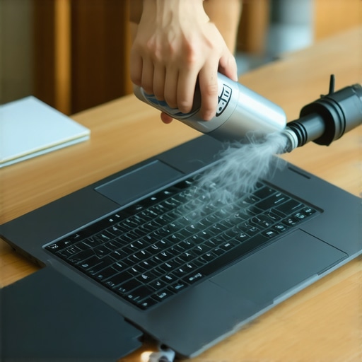 A student cleaning dust out of a laptop vent to prevent thermal throttling.