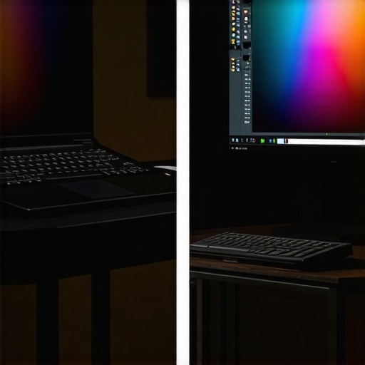 Side by side comparison of a gaming laptop screen versus a professional color-accurate display.