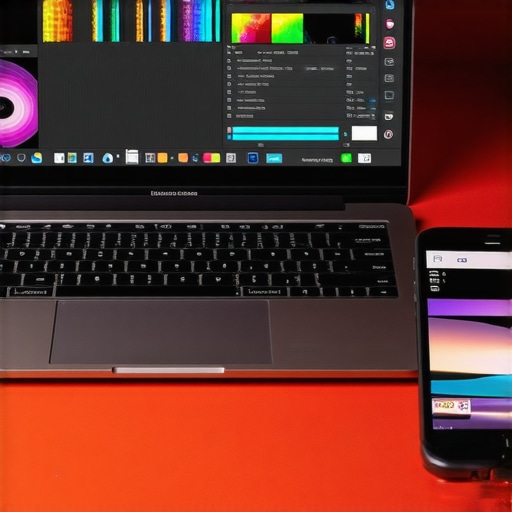 Color Calibration Comparison for Content Creators A comparison between a laptop monitor and a smartphone screen showing different color representations of a video project.