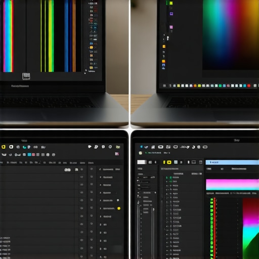 A visual comparison between sRGB and NTSC color gamut on two different laptop displays.