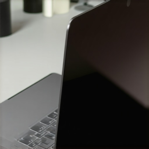 Creator Laptop Elevated on an Aluminum Stand for Airflow A high-performance creator laptop resting on a minimalist aluminum stand to maximize thermal airflow.