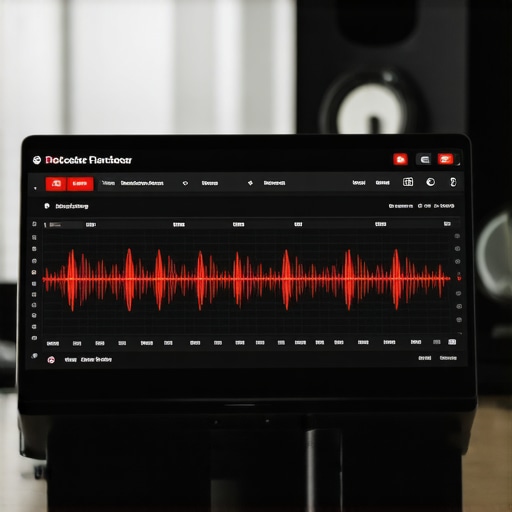 DPC Latency Spikes on a Creator Laptop A screen showing red DPC latency bars indicating audio processing errors next to a microphone.