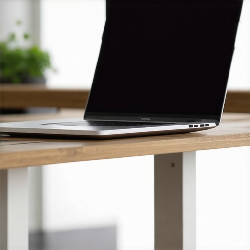 Effective Laptop Cooling with an Aluminum Stand A creator laptop elevated on a stand for better cooling and airflow