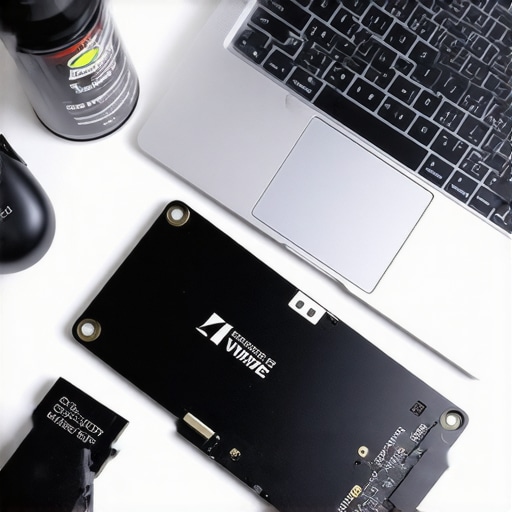 Essential Laptop Maintenance Tools for Content Creators Professional workstation tools including a cooling pad and compressed air for laptop maintenance.