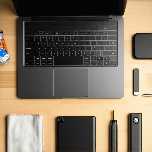 A collection of cleaning and maintenance tools for keeping an editing laptop running at peak performance.