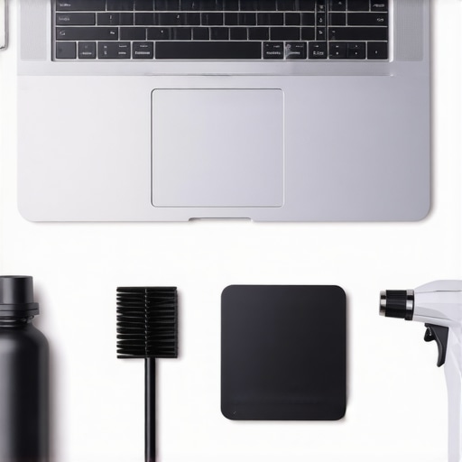 Essential Maintenance Tools for Professional Laptops A creator laptop and maintenance tools like compressed air and a screwdriver kit on a desk.