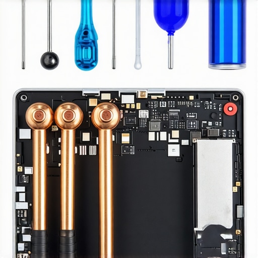 Essential maintenance tools for high-end creator laptops Close up of laptop maintenance kit and open laptop chassis showing cooling system