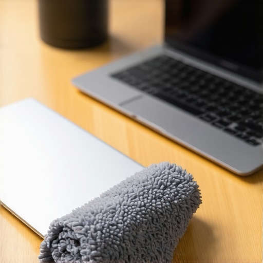 Essential screen cleaning tools for creators A rocket air blower and microfiber cloth for cleaning a laptop screen