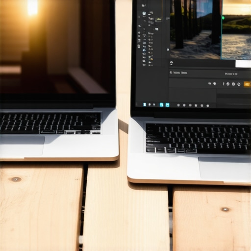 Glossy vs Matte Screen Comparison in Sunlight Comparison between a reflective glossy laptop screen and a clear matte high-nit display used outdoors for video editing.