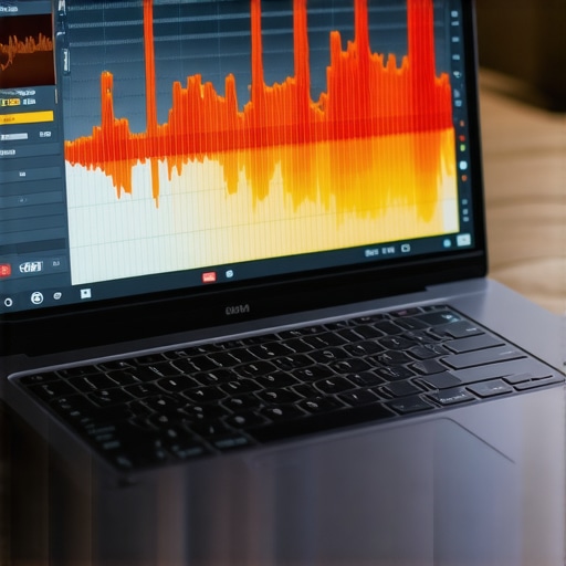 Hardware Latency and Thermal Visualization A visualization of a laptop experiencing thermal throttling and audio latency issues during a recording session.
