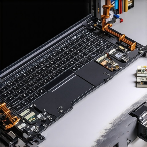 High-End Laptop Cooling and Build Quality Close up of professional laptop internal cooling system with copper heat pipes