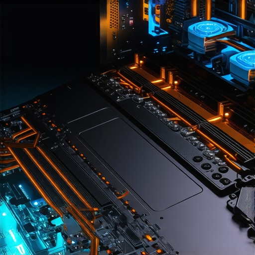 High-End Workstation Thermal Architecture Internal view of laptop cooling system with heat pipes and fans for 3D rendering