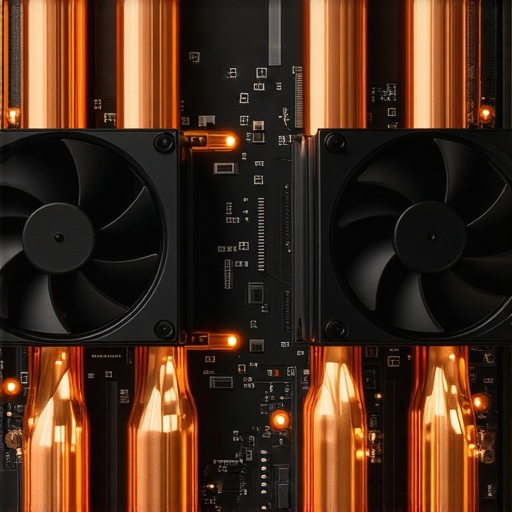 High-Performance Laptop Cooling and Thermal Management Close up of laptop thermal cooling system with copper pipes and fans