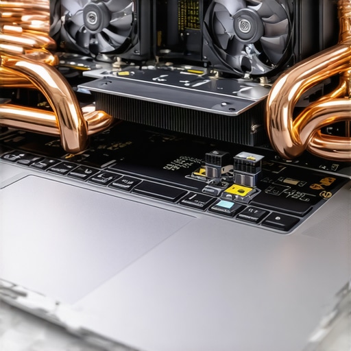 Internal view of laptop copper heat pipes and vapor chamber cooling system