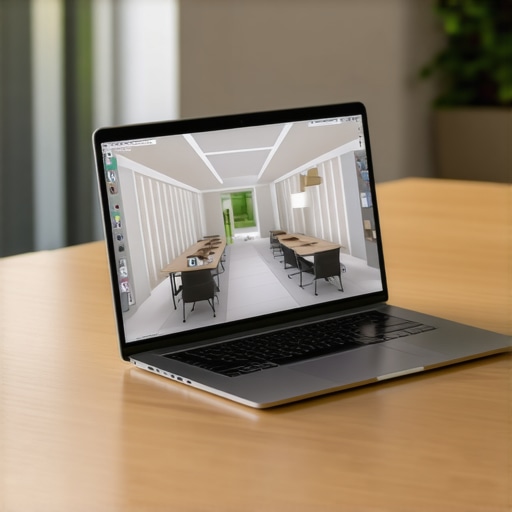 A powerful creator laptop displaying a complex architectural model without lagging during a presentation.