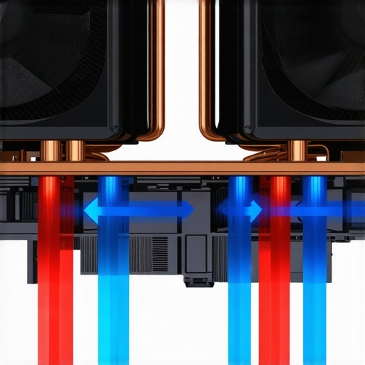 High-Performance Laptop Thermal Management Diagram showing copper heat pipes and dual fans inside an engineering laptop to prevent thermal throttling.