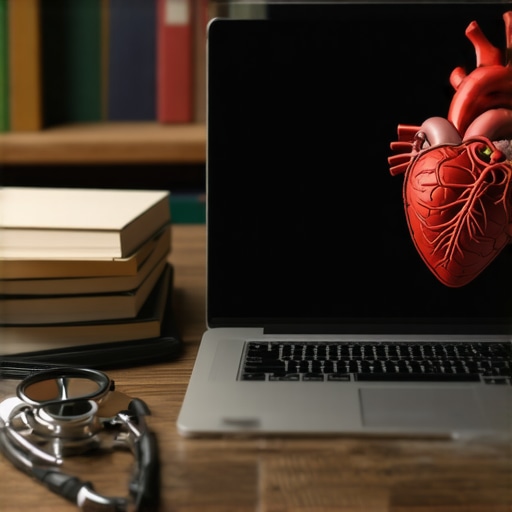 A laptop for medical school showing 3D anatomy software next to medical gear