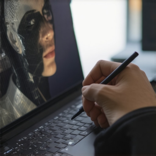 High-Performance Mobile Sculpting Setup A digital artist sculpting a high-detail character in ZBrush on a professional creator laptop.