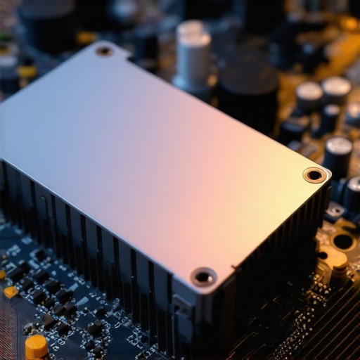 High-Performance NVMe SSD with Thermal Management A close-up of a high-speed SSD with a heatsink to prevent thermal throttling in a creator laptop.