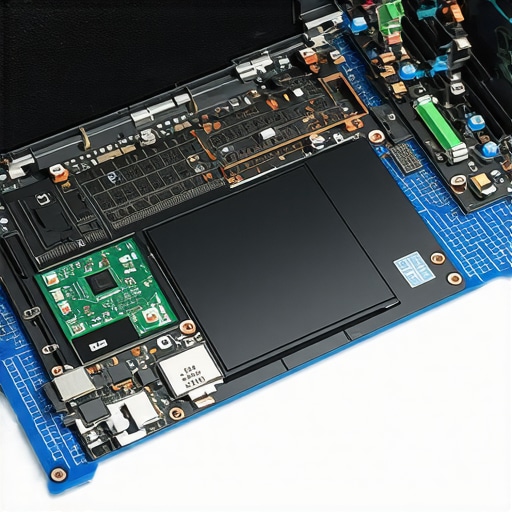Inside the cooling and storage system of a creator laptop Detailed view of laptop internal components including thermal pipes and NVMe SSD storage slots.